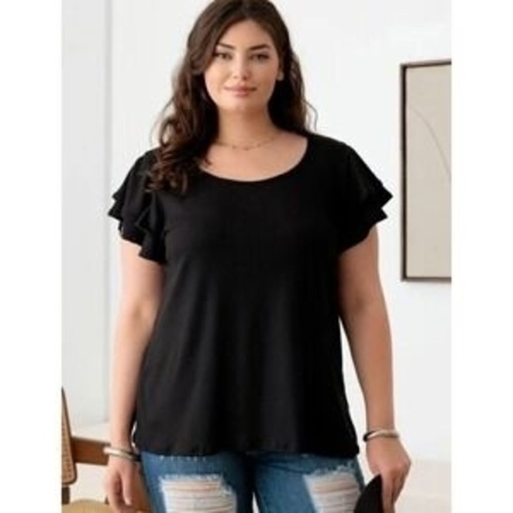 South Eastern Black Ruffle Sleeve Top